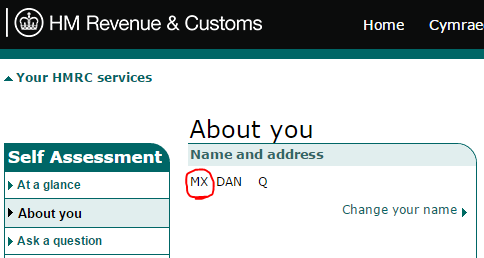 Full image of "Mx Dan Q" on HMRC.