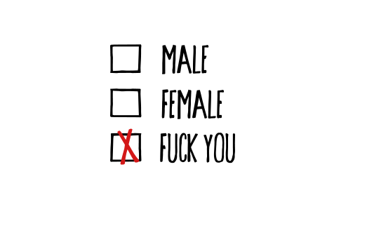 Three checkboxes - "Male", "Female", and "Fuck You"