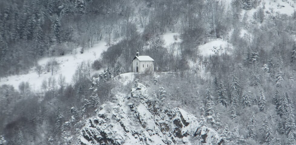 La Chapelle Notre-Dame des Neiges, near Montagny, as seen across the valley from La Nouvaz