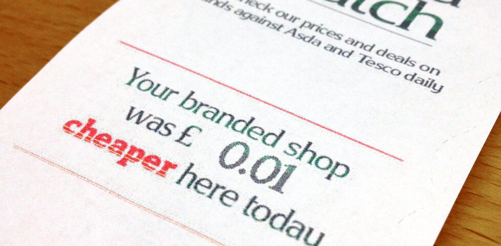 A Sainsbury's Brand Match voucher advising that my shopping was 1p cheaper than the competition. In total. Photo with thanks to Brett Jordan, used under a Creative Commons license.
