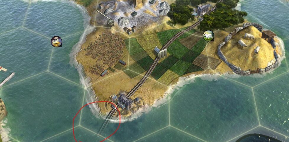Civilization V train line running into the water...