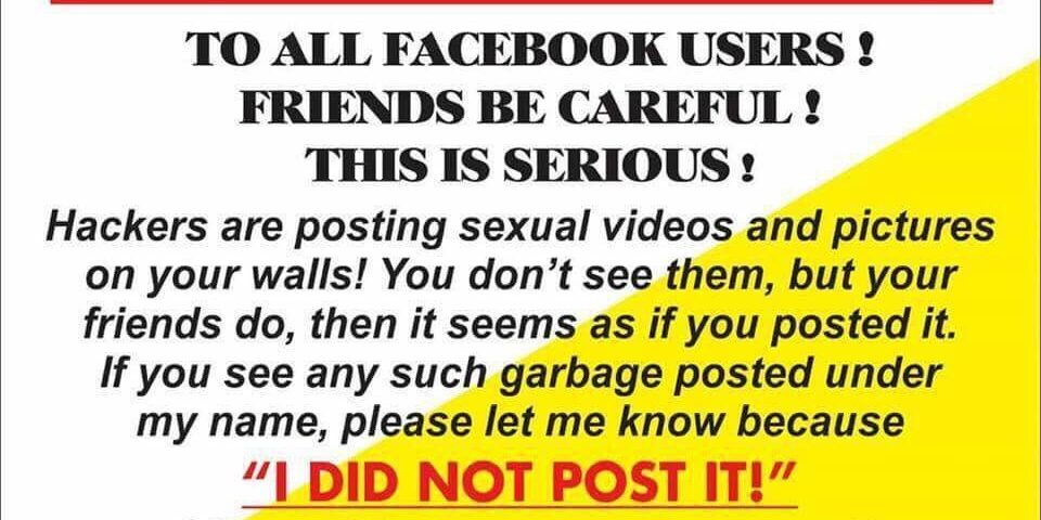 Facebook post claiming "I did not post it", complete with unecessary quote marks.