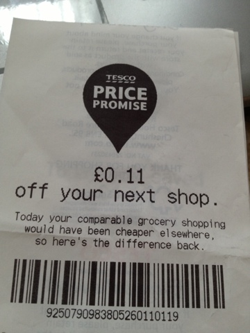 Full image of Tesco Price Promise voucher worth 11p off my next shop.
