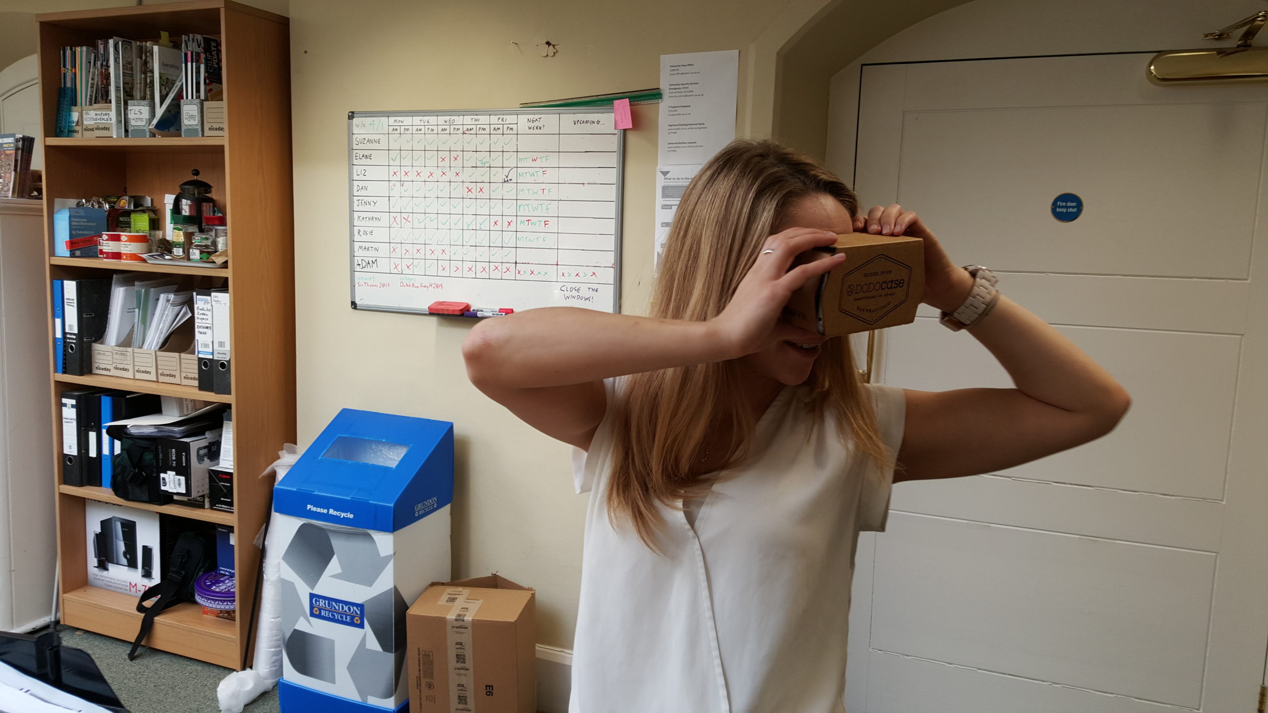 Full image of Liz plays with a Google Cardboard.