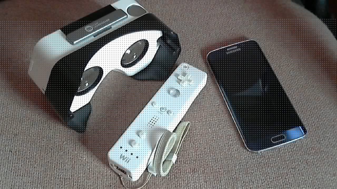 Full image of An I Am Cardboard, a Samsung Galaxy S6, and a Nintendo Wii Remote
