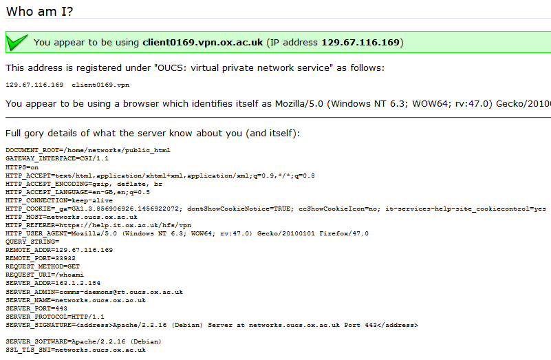 "Who Am I?" page provided by University of Oxford IT Services.