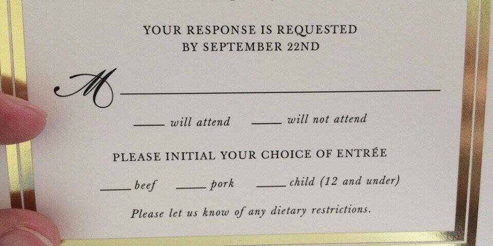 RSVP slip; third option for meal choice is "children"