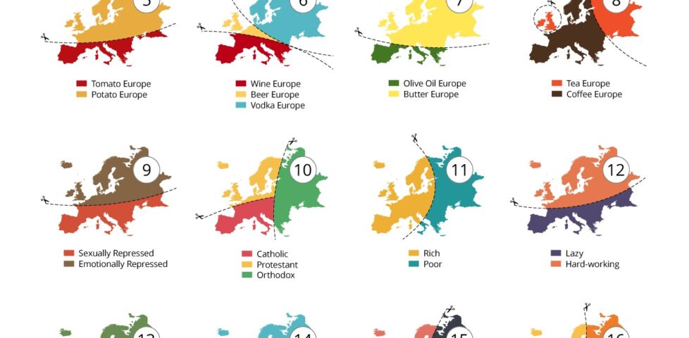 Tearing Europe Apart: 20 ways to divide Europe into slices