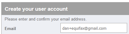 Full image of The email address dan+equifax@gmail.com being entered into a form.