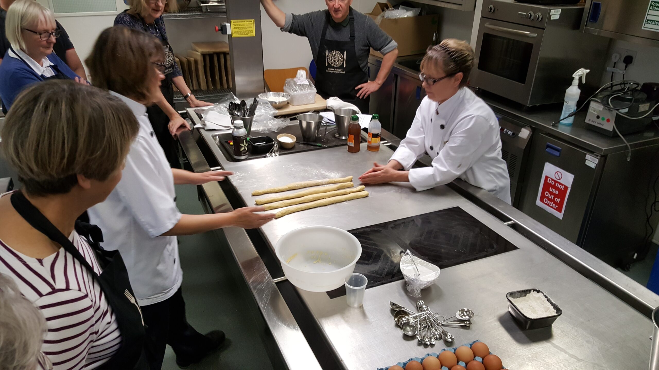 Full image of Bread making class at Oxford Brookes Restaurant.