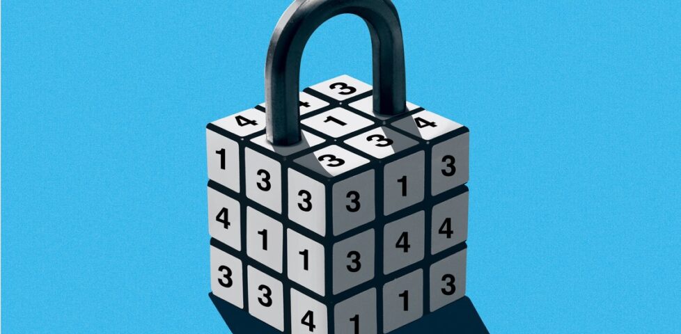 Rubiks Cube drawn as a number-coded padlock