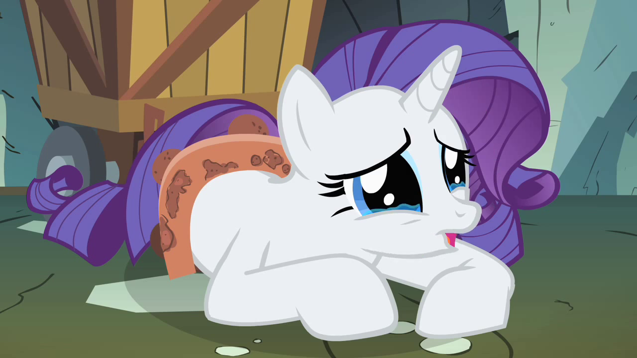 Full image of Rarity cries on the floor, from My Little Pony: Friendship is Magic S01E19