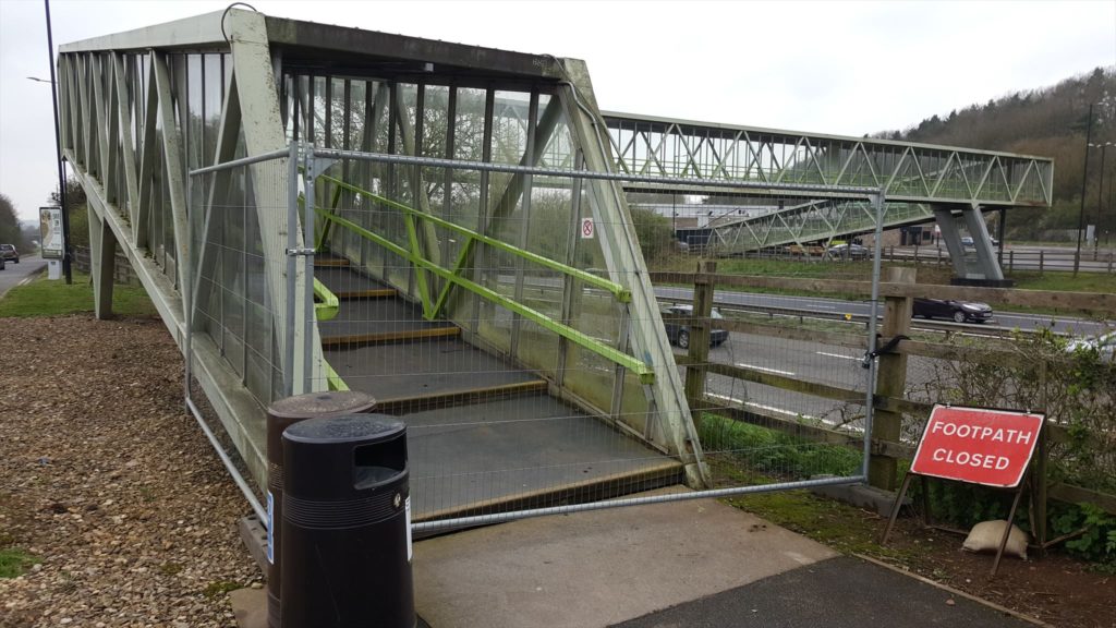 Motorways services bridge, closed-off.