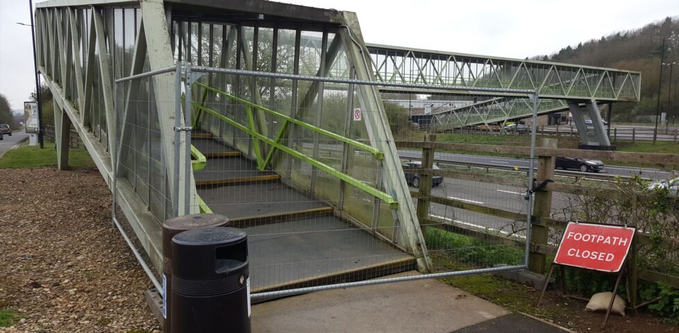 Motorways services bridge, closed-off.