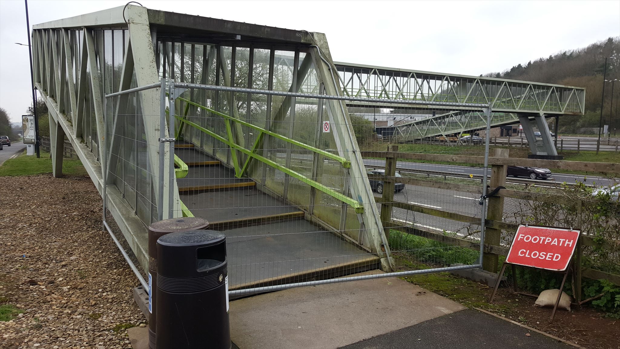 Full image of Motorways services bridge, closed-off.
