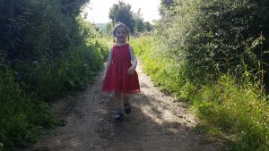 Annabel walking to the cache.