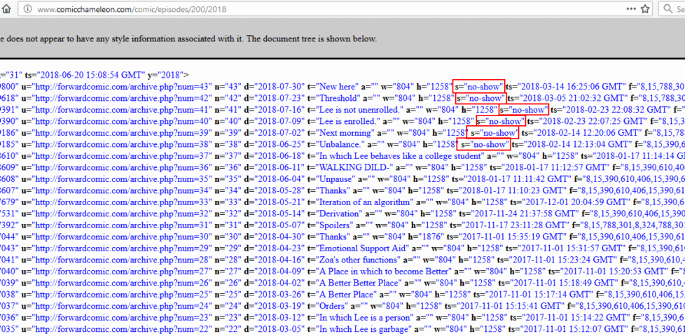 no-shows in the episode list produced by the web component of Comic Chameleon
