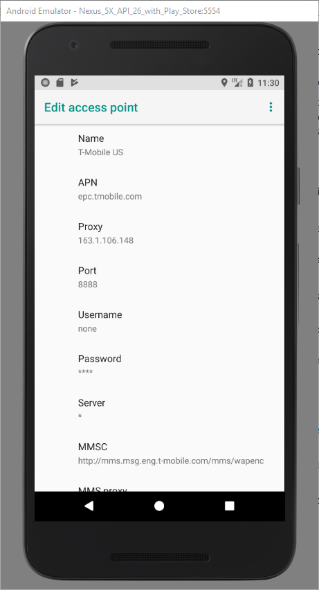 Full image of Android network proxy settings