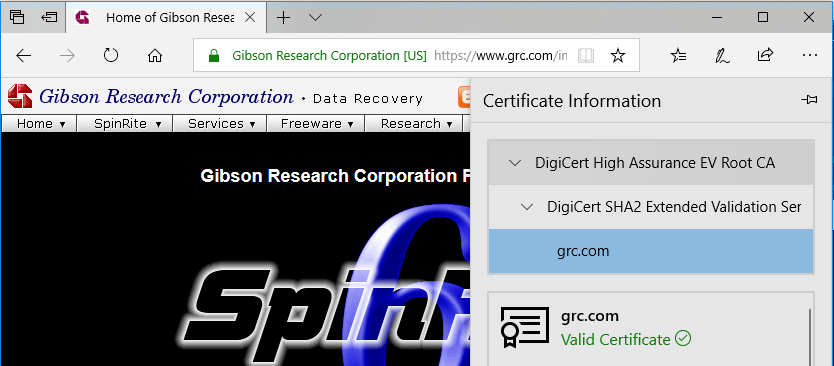 Edge's minimalistic Certificate View.