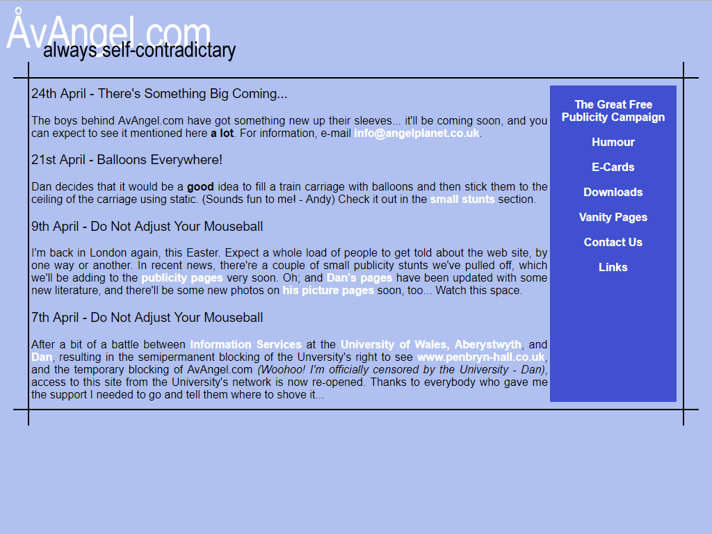 AvAngel.com, my second vanity site, as seen in 2001