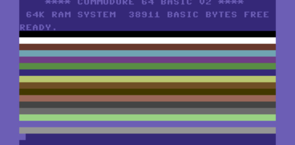 C64 showing coloured bars
