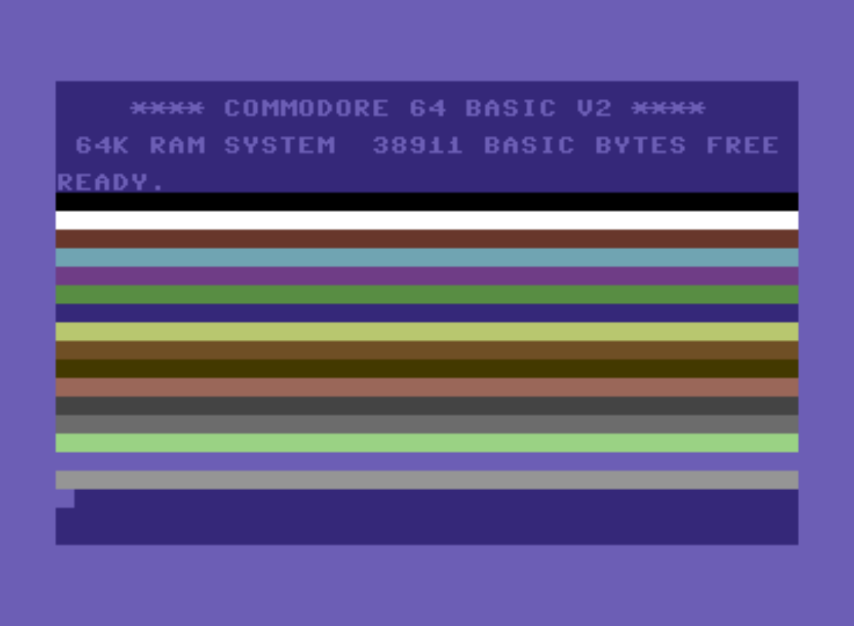 Full image of C64 showing coloured bars