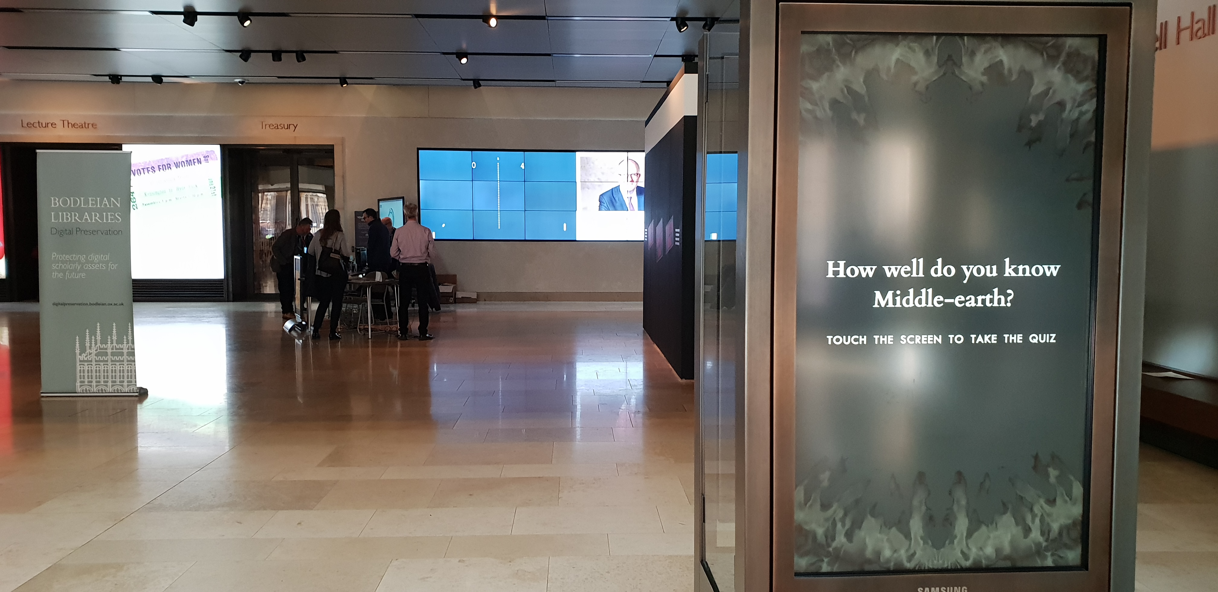 Full image of My Javascript-powered web applications dominate the screens in Blackwell Hall.