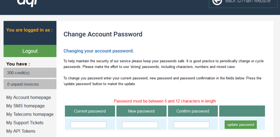 AQL advise that my password must be "between 5 and 12 characters". In 2018.