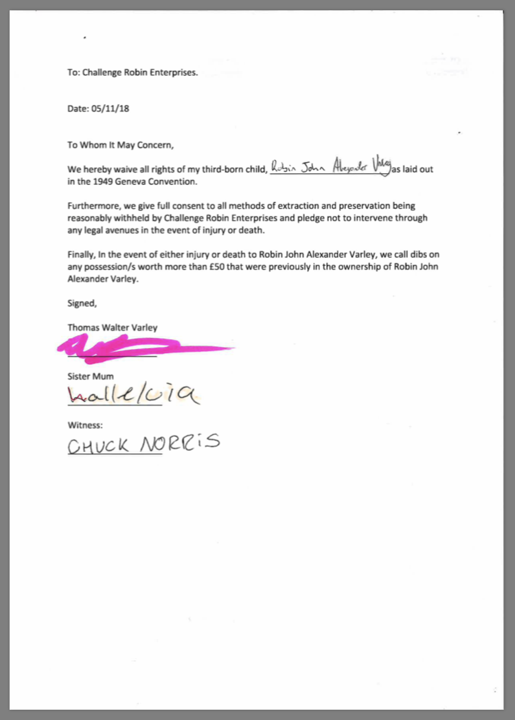 Full image of Robin's Challenge Robin permission slip