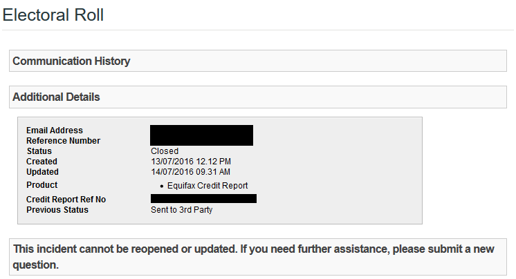 Equifax close my request