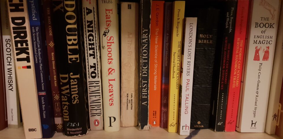 Books on a shelf.