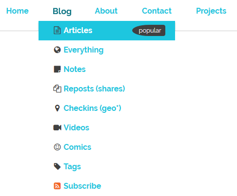 "Blog" dropdown menu on DanQ.me.