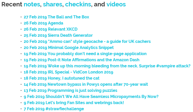 Internet Explorer's view of the "grid" on the DanQ.me homepage.