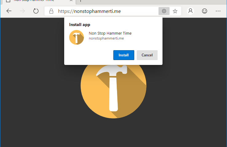 Installing NonStopHammerTi.me as a standalone PWA in Edge