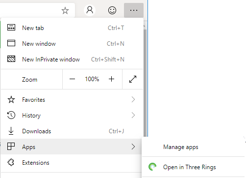 Edge provides an option to open a page in its sites' associated PWA, if installed.