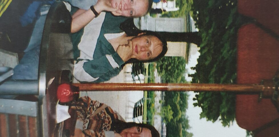 Dan with his sister and his mother in a Paris cafe, in advance of the August 1999 solar eclipse.
