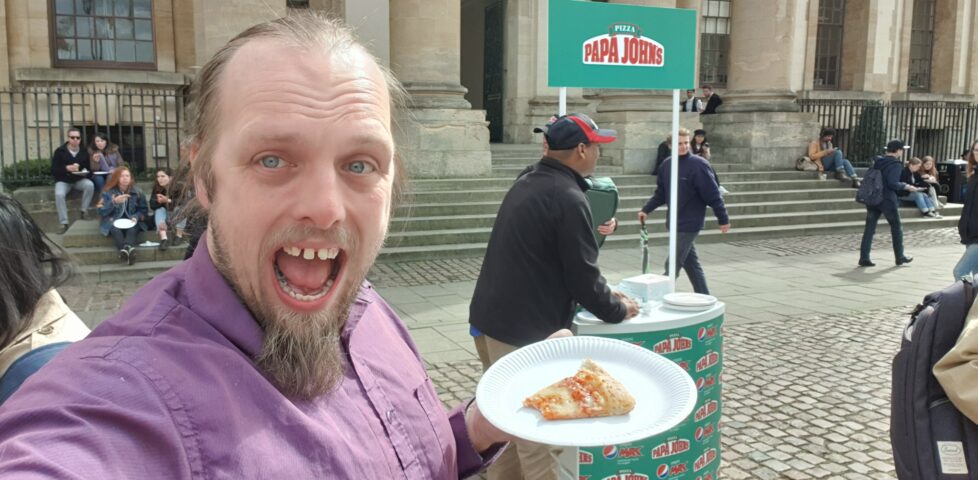 Dan receiving free pizza