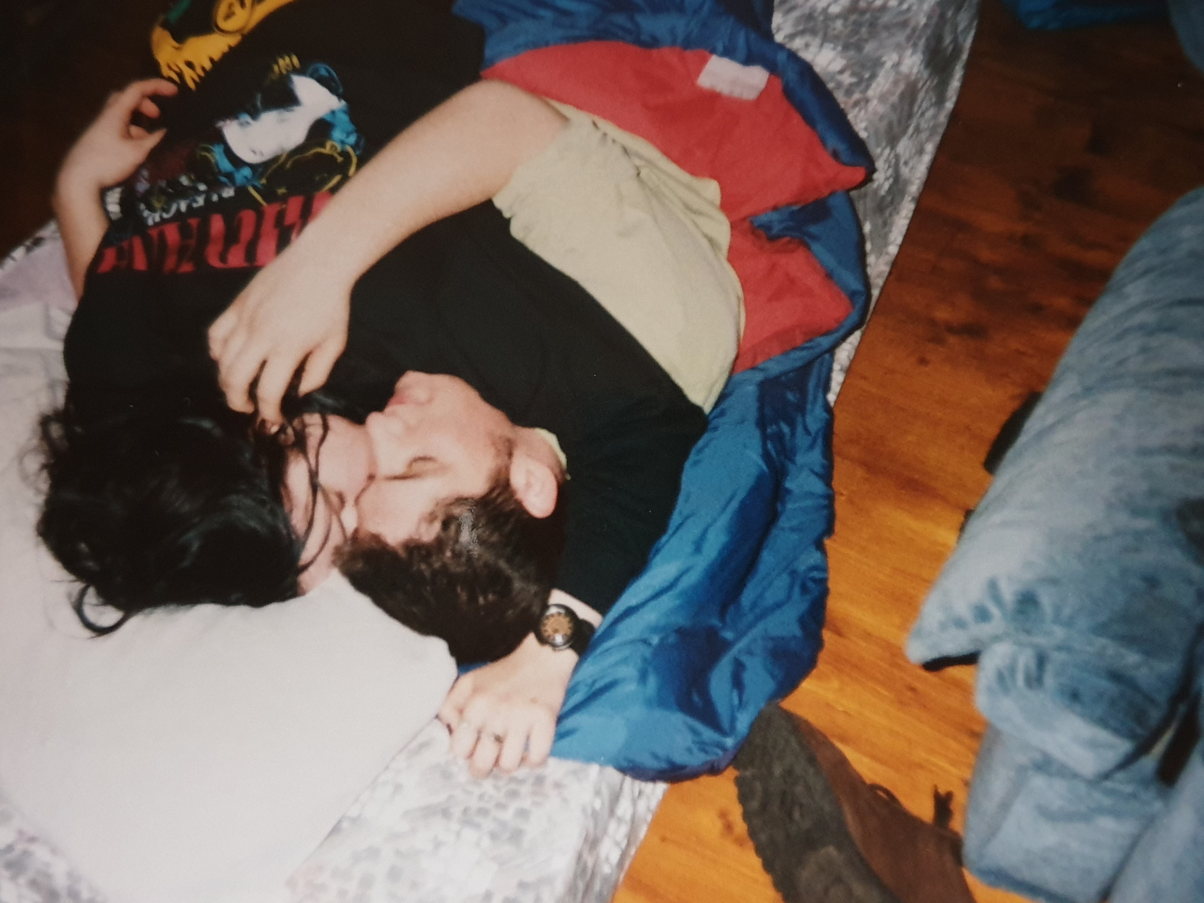 Full image of Gary Cavanagh and Faye Booth ended up in a pile on the floor.