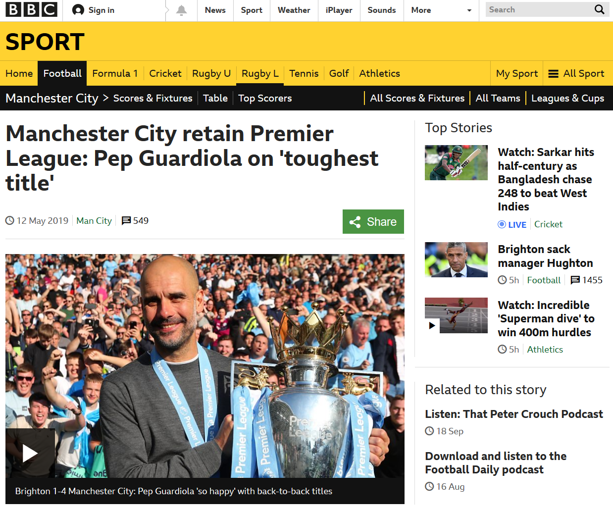 Full image of Sports on the BBC News site