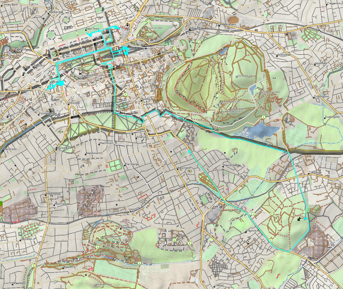 Full image of Map showing journeys around Edinburgh.