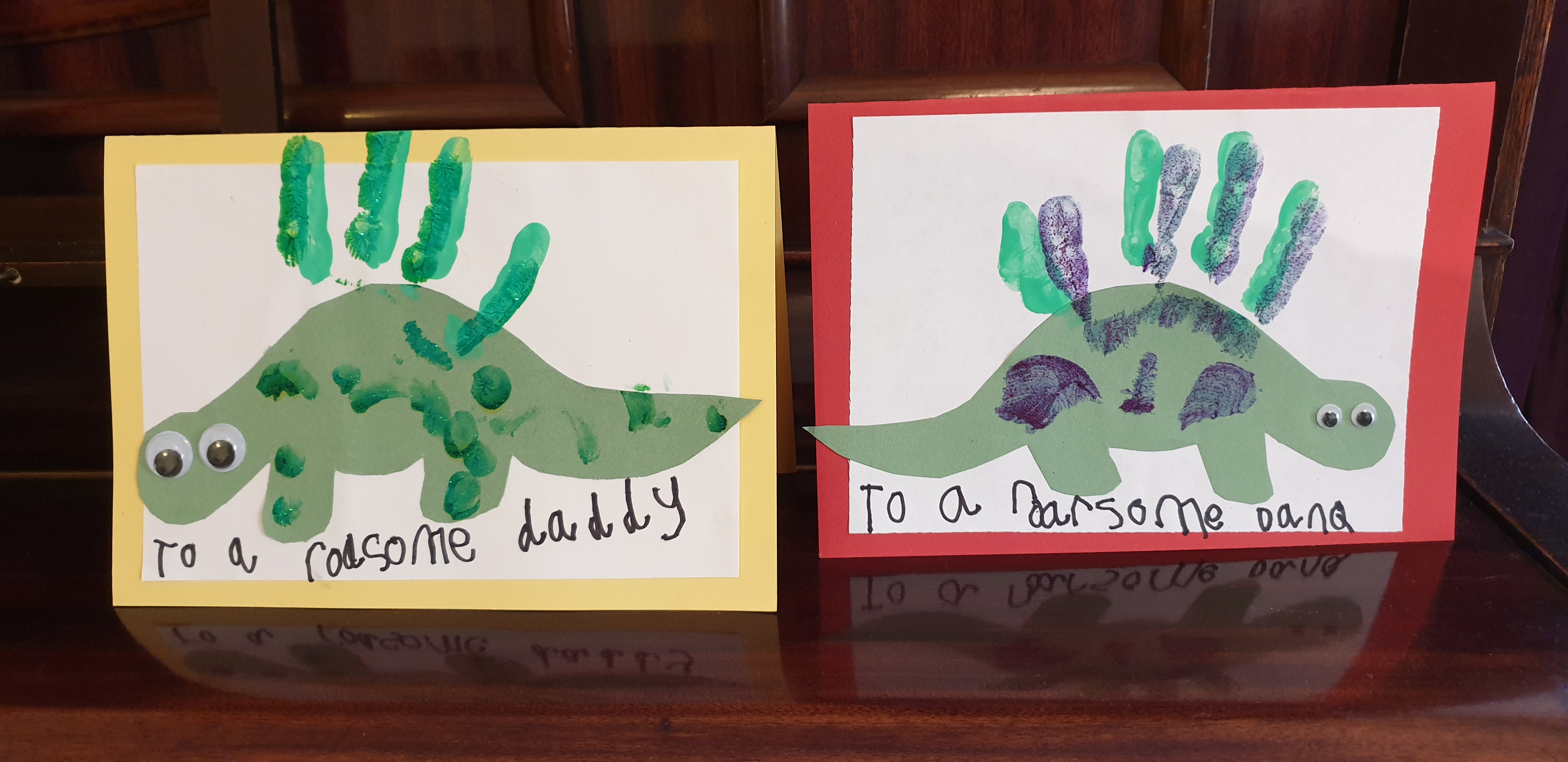 Fathers' Day cards for JTA and Dan. "To a roarsome daddy" and "to a roarsome Dan Q".