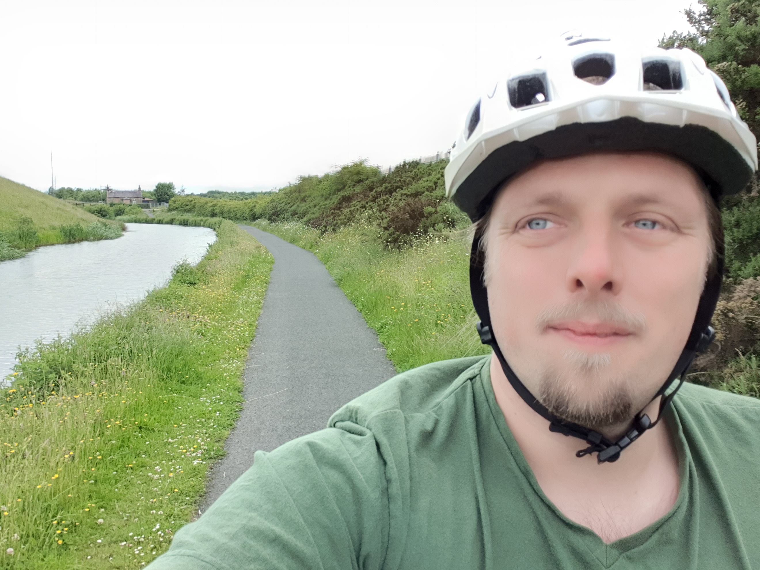 Full image of Dan cycling the Union Canal.