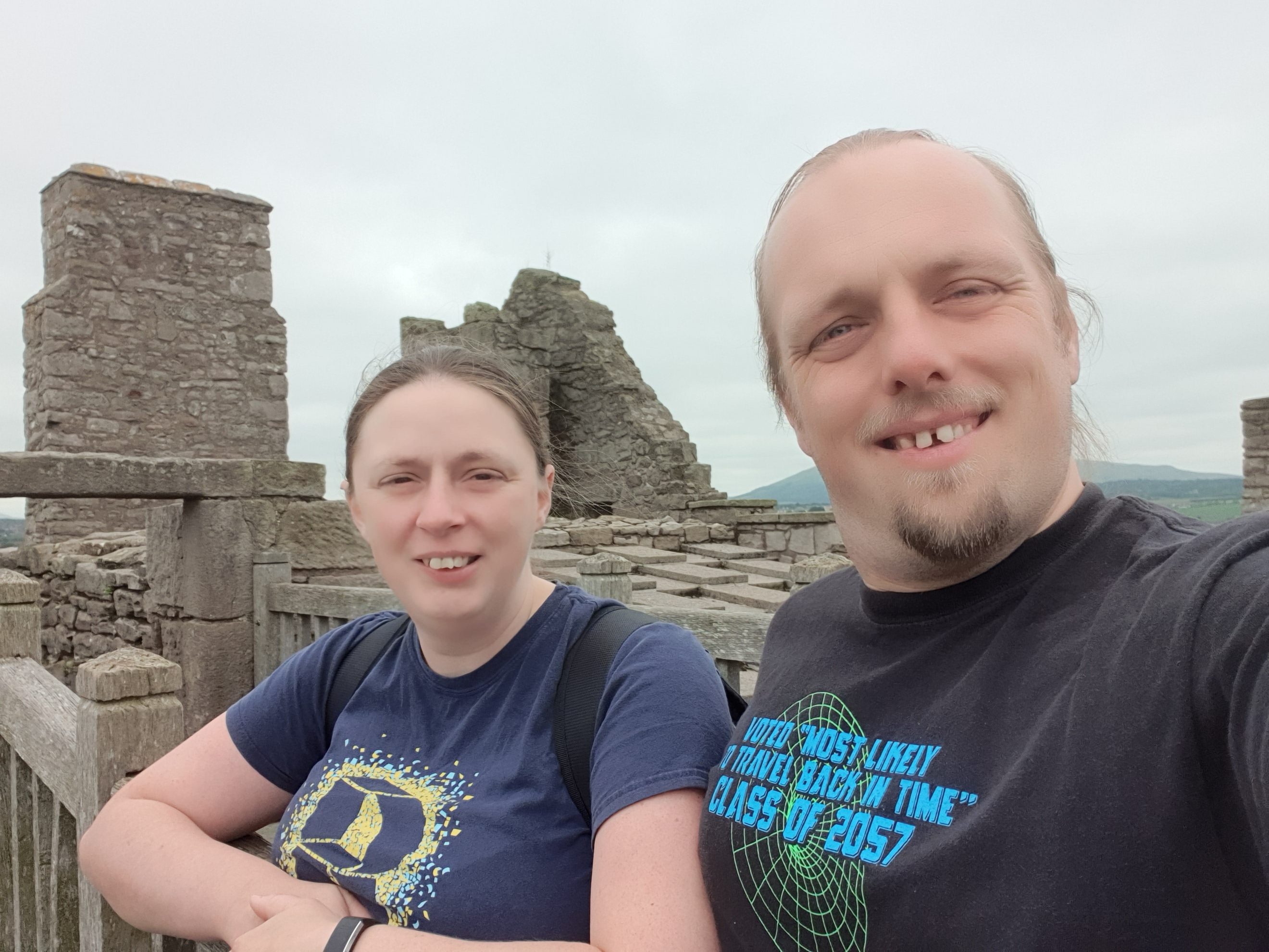 Full image of Ruth and Dan atop Craigmillar Castle