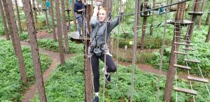Sarah begins to traverse the rings crossing.