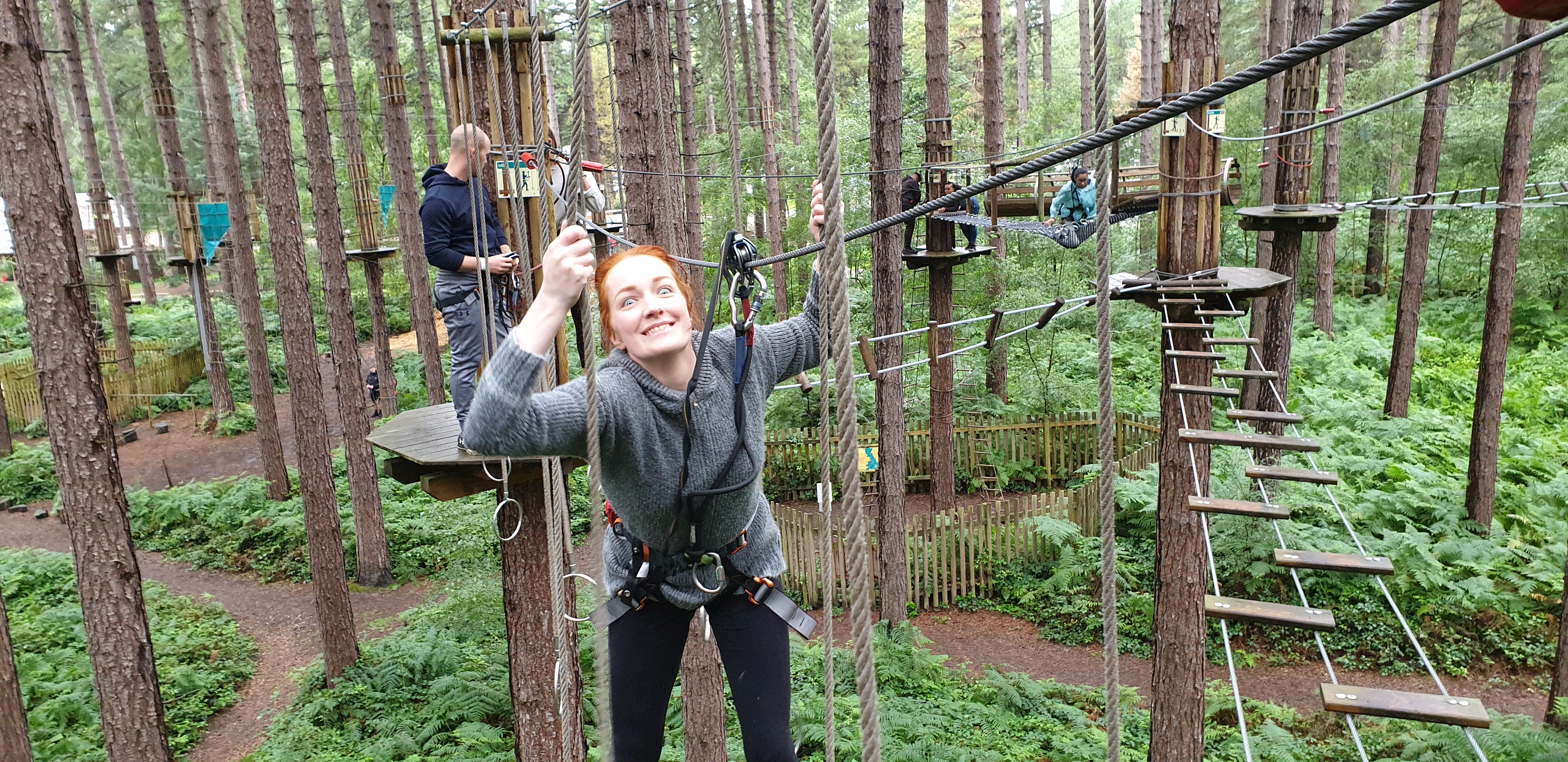 Full image of Sarah pulls a face on the rings crossing.