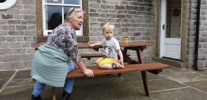 Nanna Doreen talks to John on the benches #2.