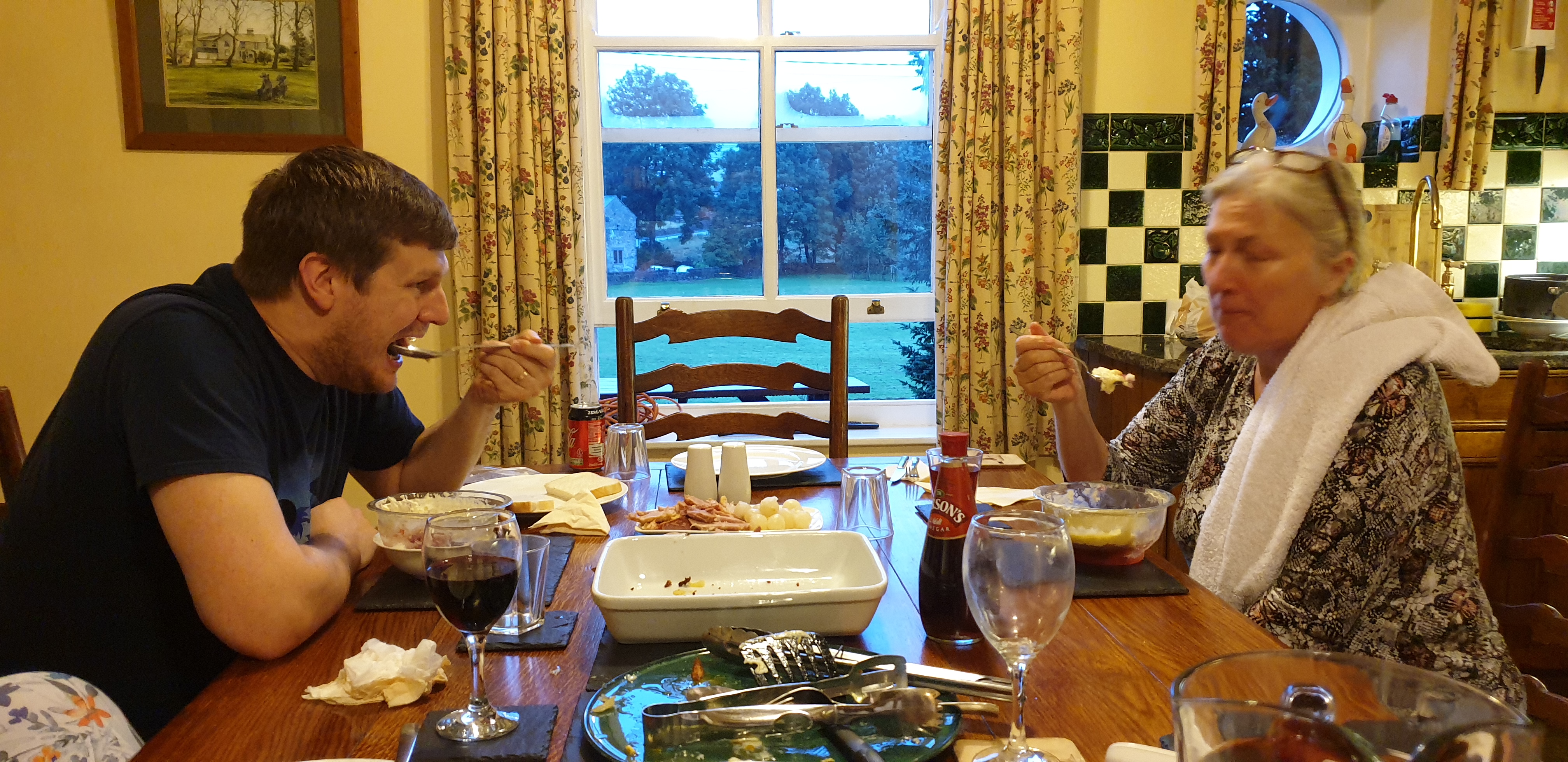 Full image of Graham and Doreen compete at trifle-eating.