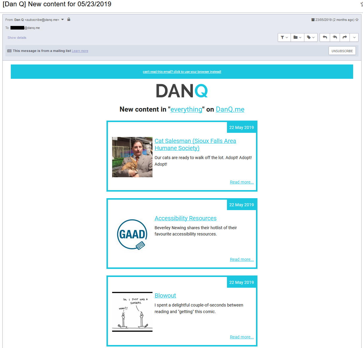 Full image of DanQ.me email newsletter