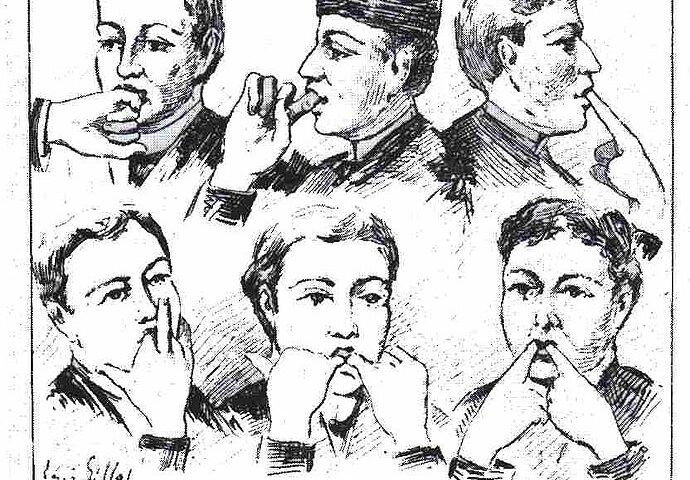 Aus Artikel von H. Coupin (Different ways of whistling with the fingers), Le Monde 1983