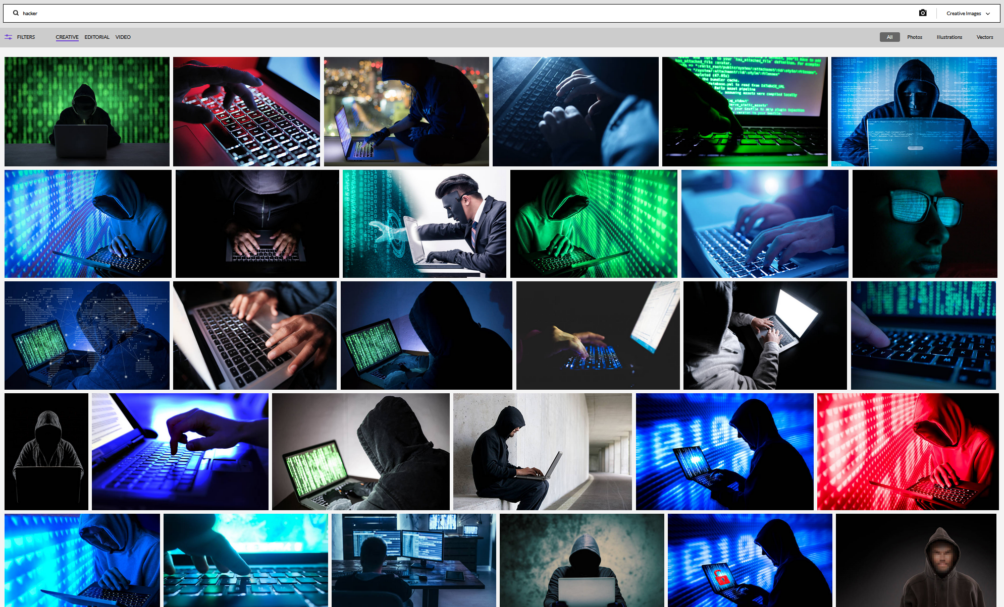 Full image of Getty Images search for "Hacker".